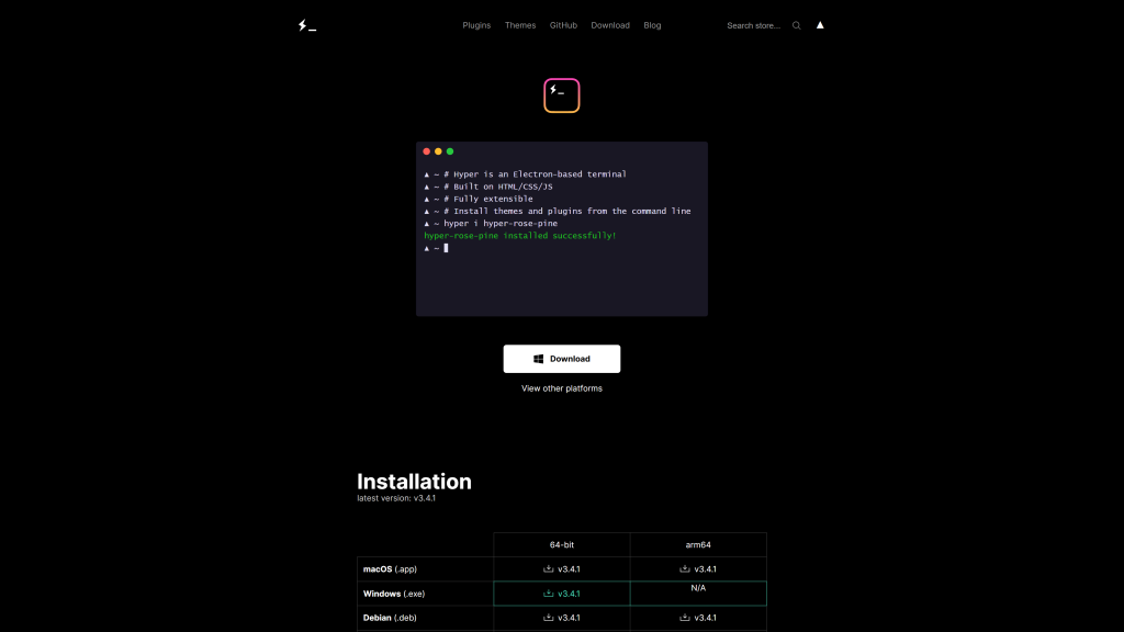 screenshot image of hyper best terminal for mac homepage