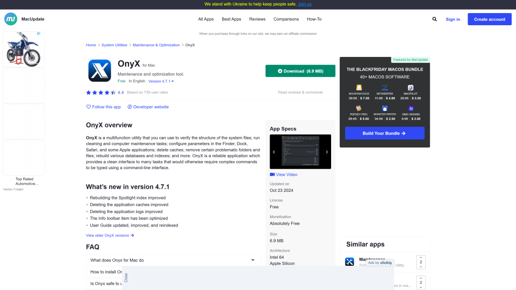 screenshot of the OnyX for Mac homepage