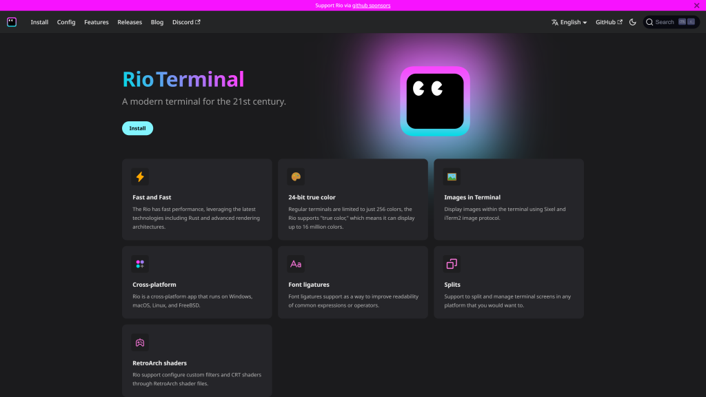 screenshot image of rio homepage