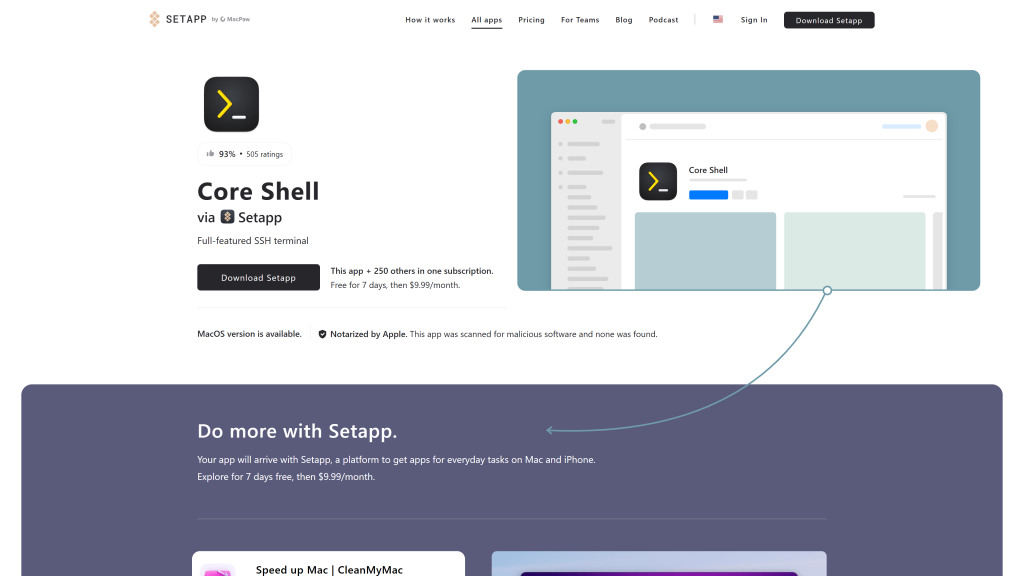 screenshot image of core shell