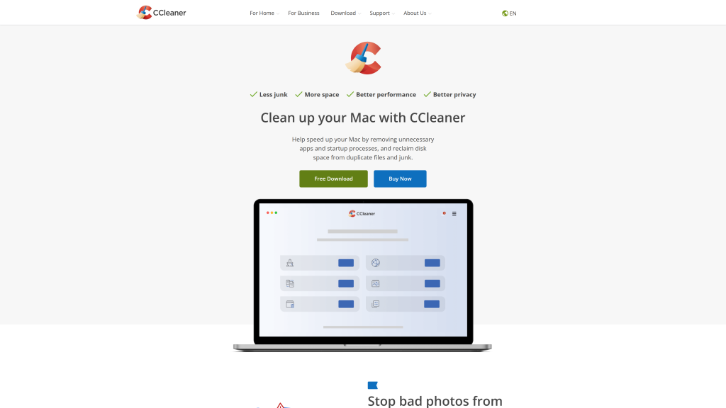 screenshot of the CCleaner for Mac homepage