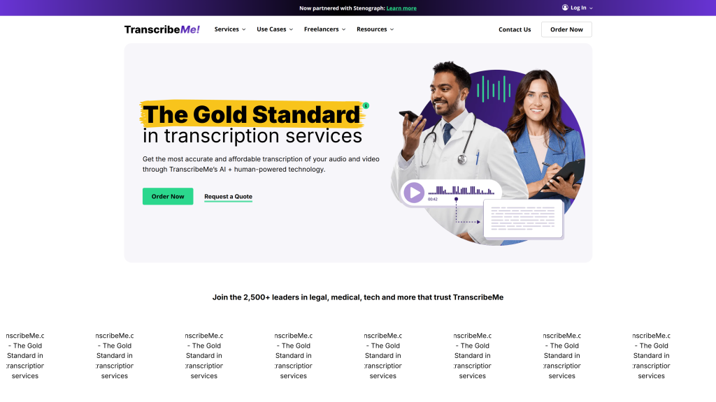 screenshot of transcribeme reviews homepage