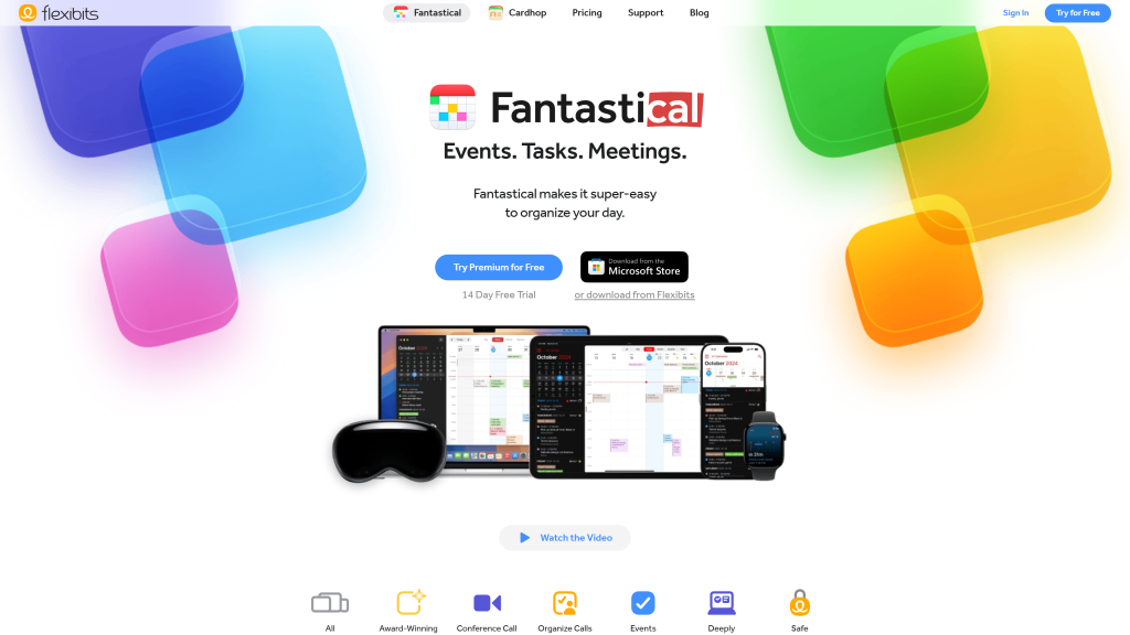 screenshot of the fantastical homepage