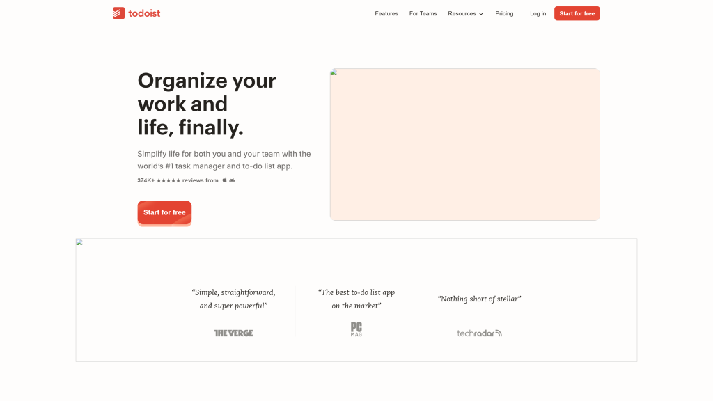 screenshot of the todoist best mac apps for productivity homepage