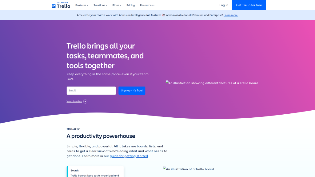 screenshot of the Trello homepage