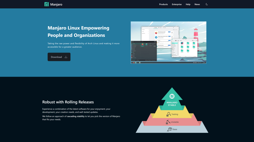 screenshot of Manjaro homepage