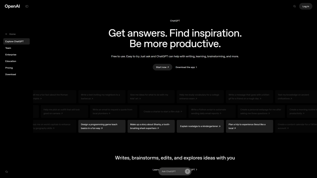 screenshot image of chatgpt best ai for writing homepage