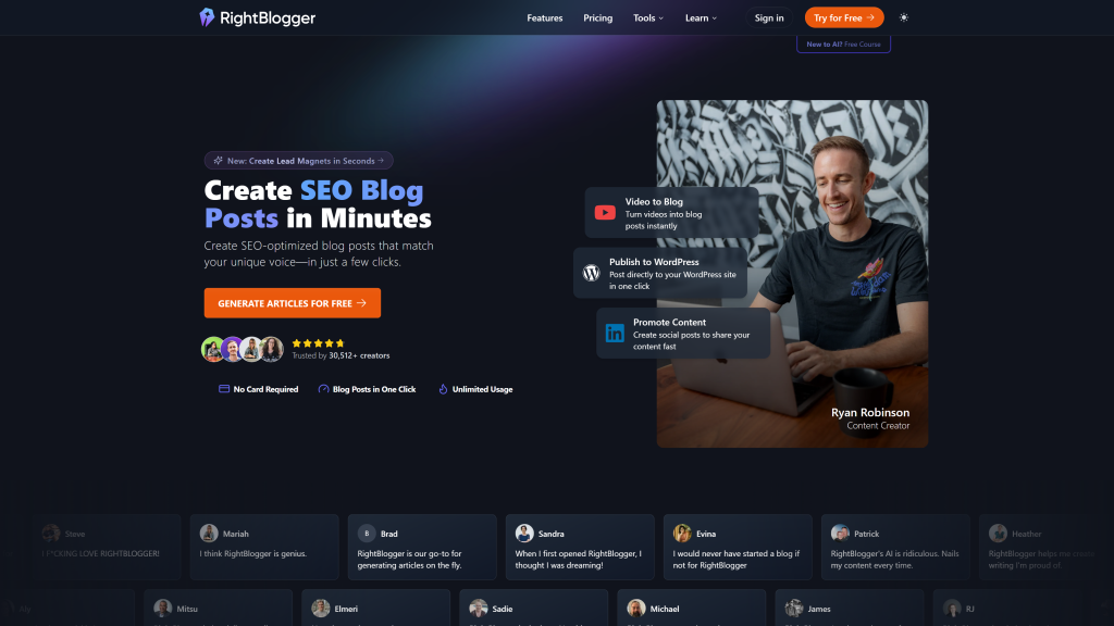 screenshot image of rightblogger homepage