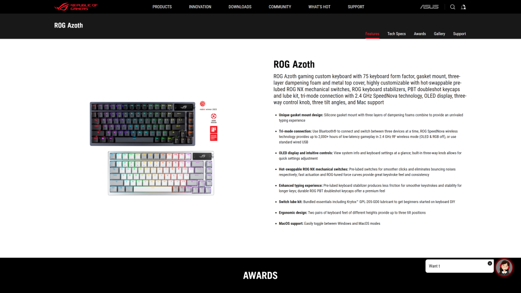 Screenshot of the Asus ROG homepage