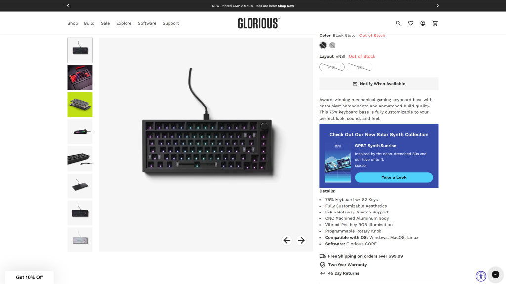 screenshot of the Glorious GMMK Pro best mechanical keyboard for programming homepage