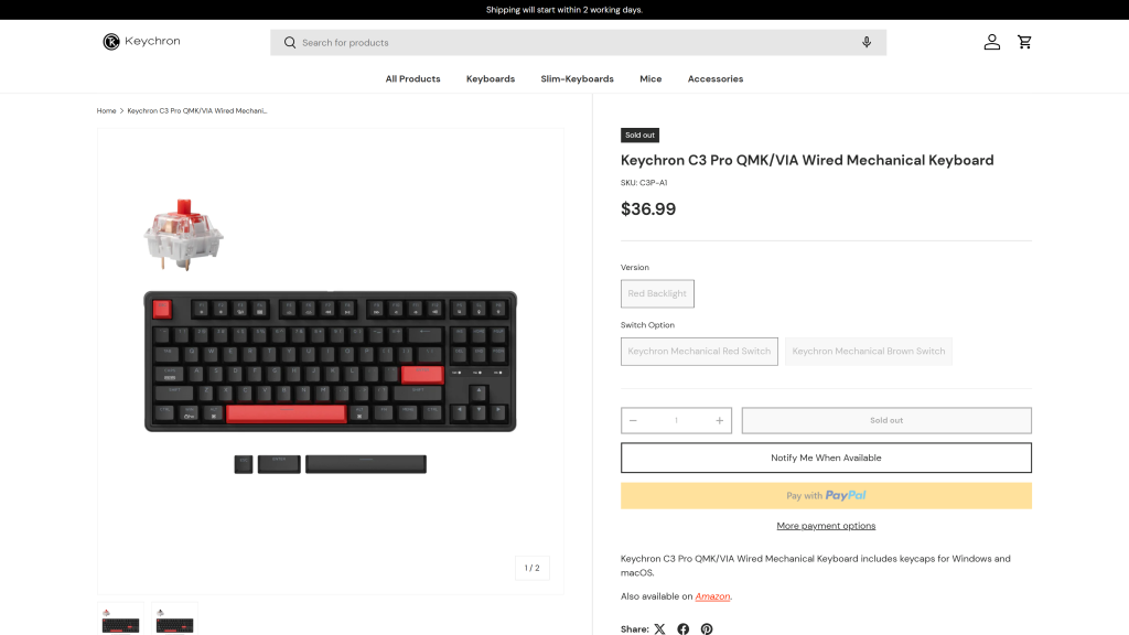 screenshot image of Keychron best mechanical keyboard for programming homepage