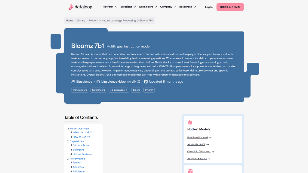 screenshot image of BLOOMZ-7B1 best open-source LLM homepage