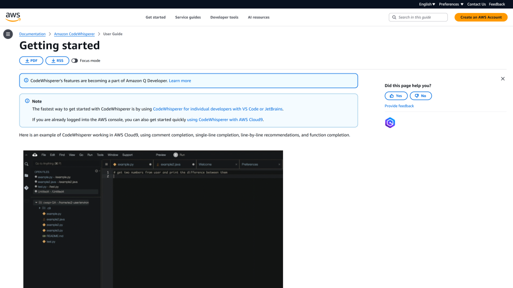 screenshot image of Amazon Code Whisperer homepage