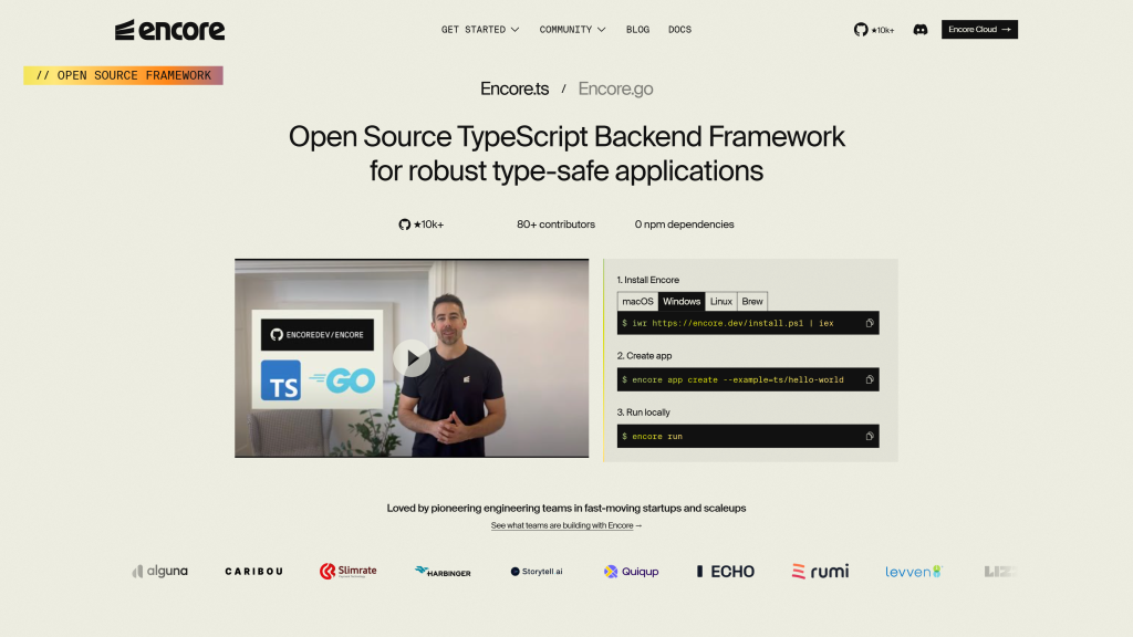 screenshot image of Encore best open source software homepage