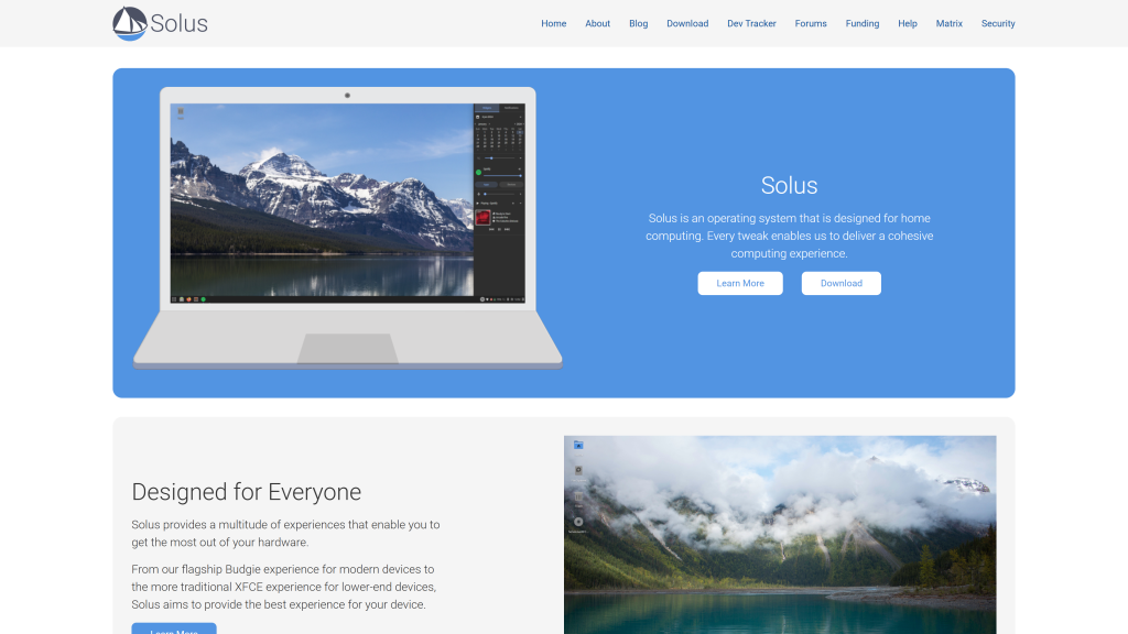 screenshot image of Solus homepage