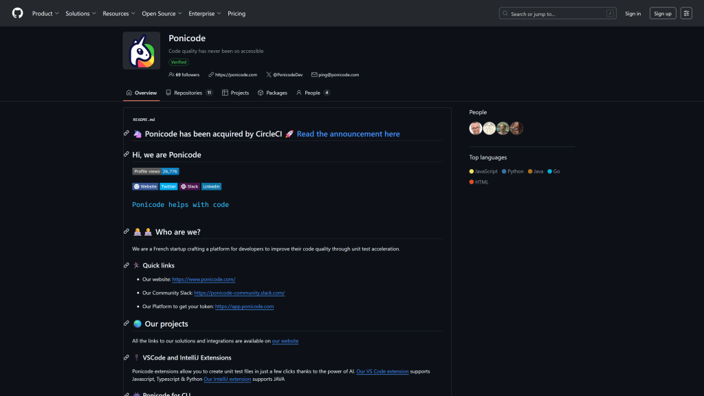screenshot image of Ponicode homepage