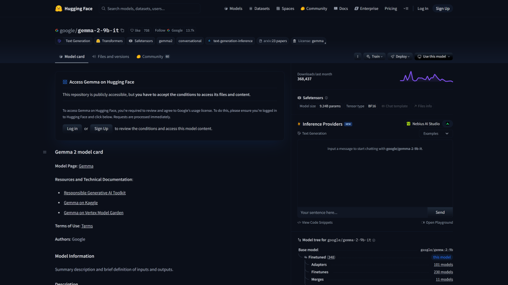 screenshot image of Gemma 2-9B-IT best open-source LLM homepage