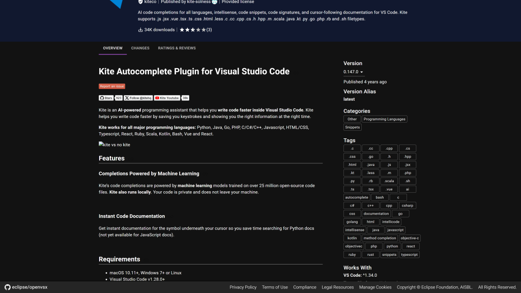 screenshot image of Kite homepage