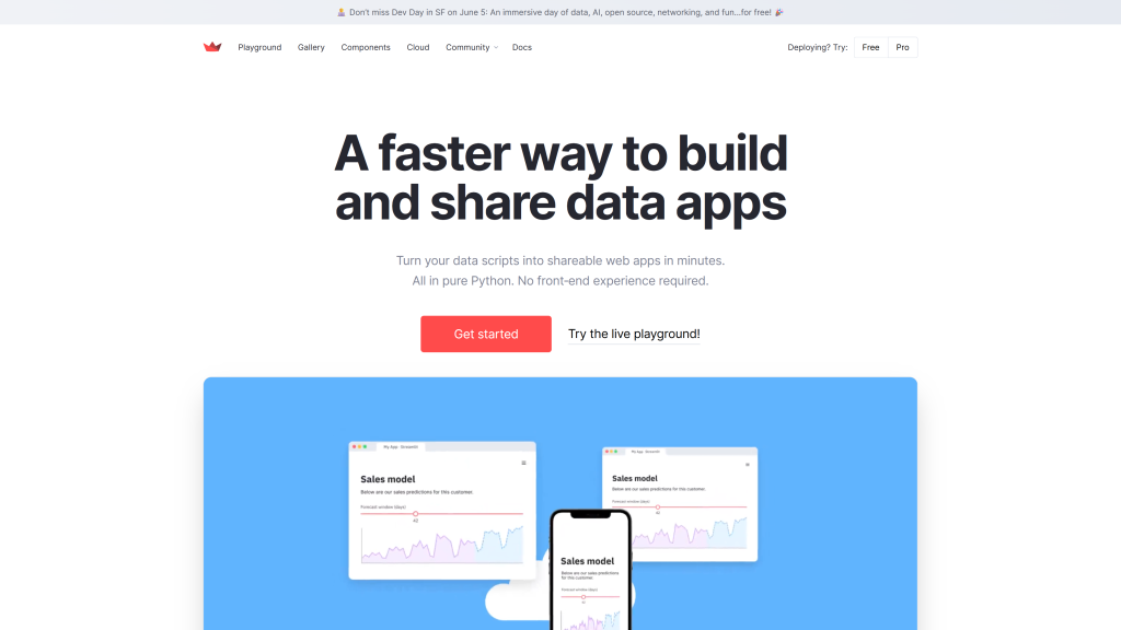 screenshot image of Streamlit homepage