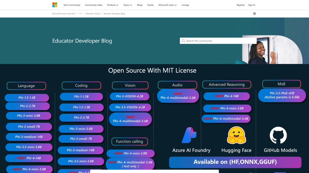 screenshot image of Phi-4 best open-source LLM homepage