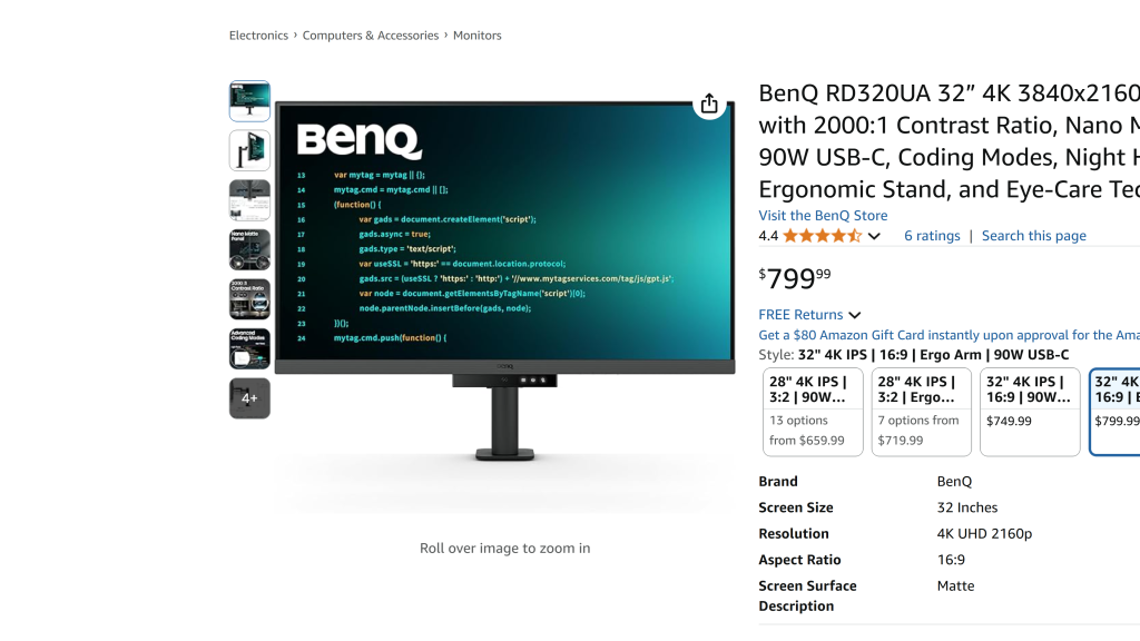 screenshot image of  BenQ RD320UA best monitor for developers homepage