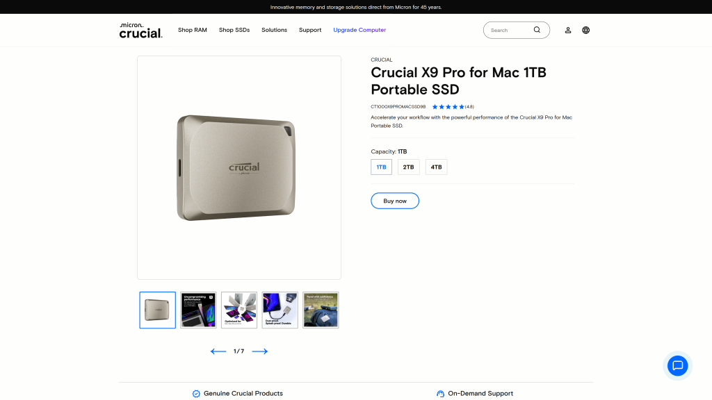 screenshot image of Crucial X9 Pro homepage