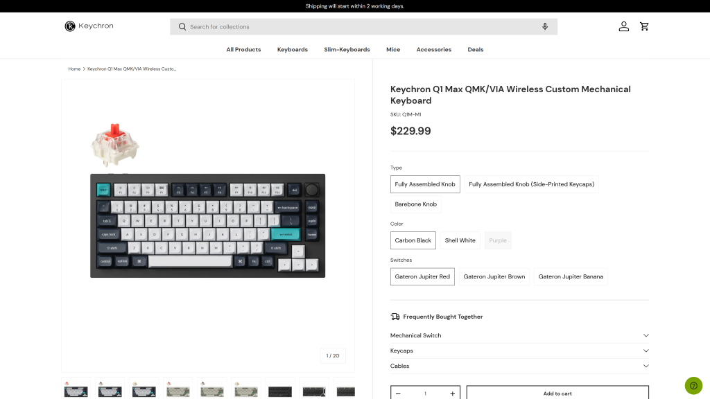 screenshot image of Keychron Q1 Max best keyboard for coding homepage
