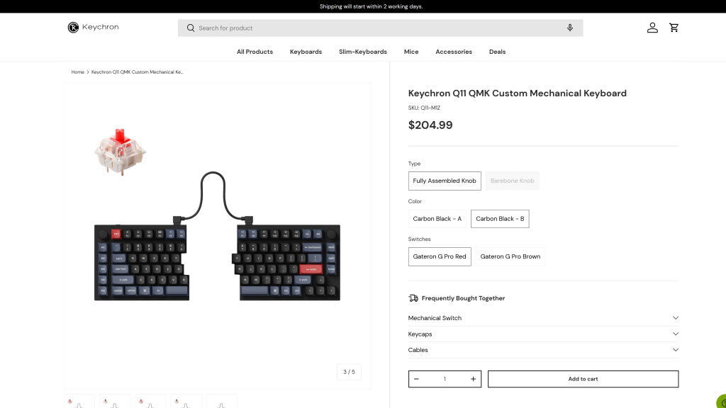 screenshot image of Keychron Q11 best keyboard for coding homepage