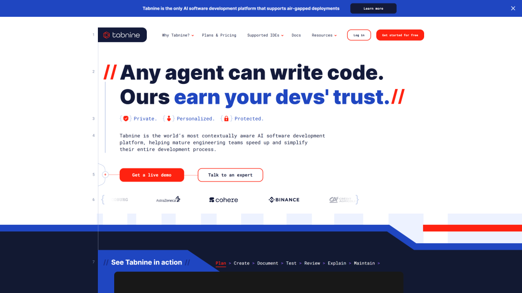 screenshot image of TabNine best AI for coding homepage