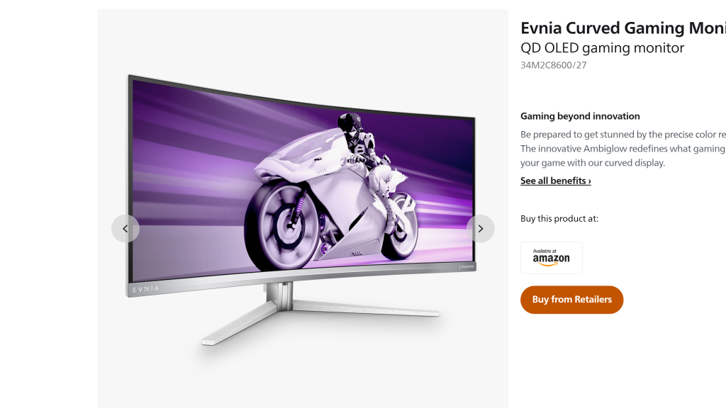 screenshot image of Philips Evnia 34M2C8600 best monitor for mac mini homepage