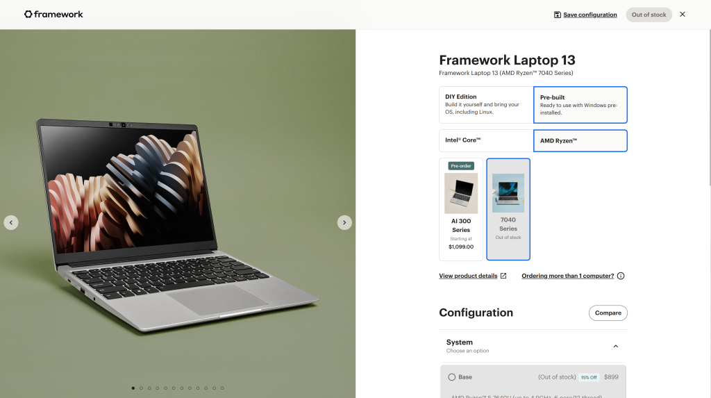 screenshot image of Framework Laptop 13 homepage