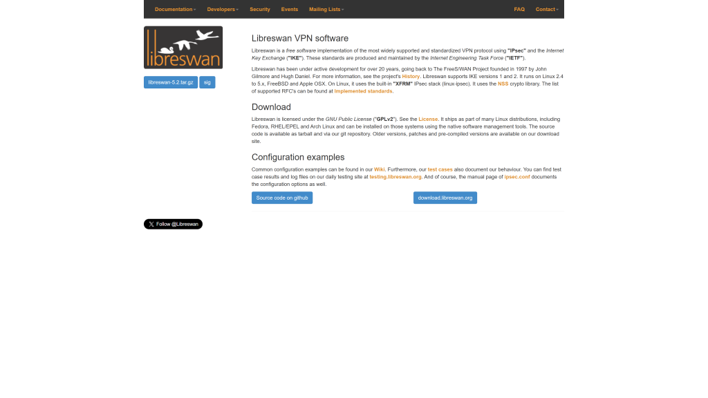 screenshot image of Libreswan best open source vpn homepage