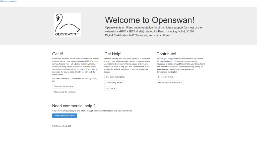 screenshot image of OpenSwan best open source vpn homepage