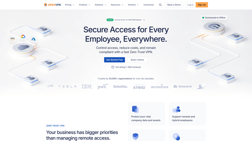 screenshot image of OpenVPN best open source vpn homepage