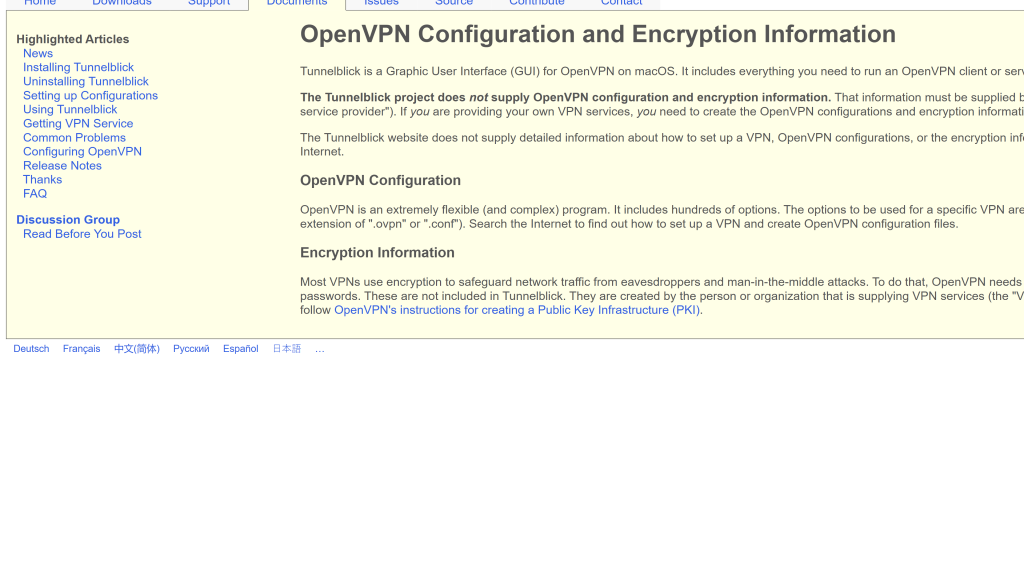 screenshot image of Tunnelblick homepage