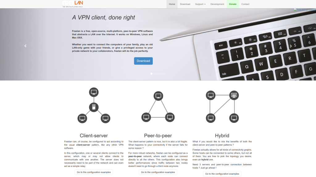 screenshot image of FreeLAN homepage