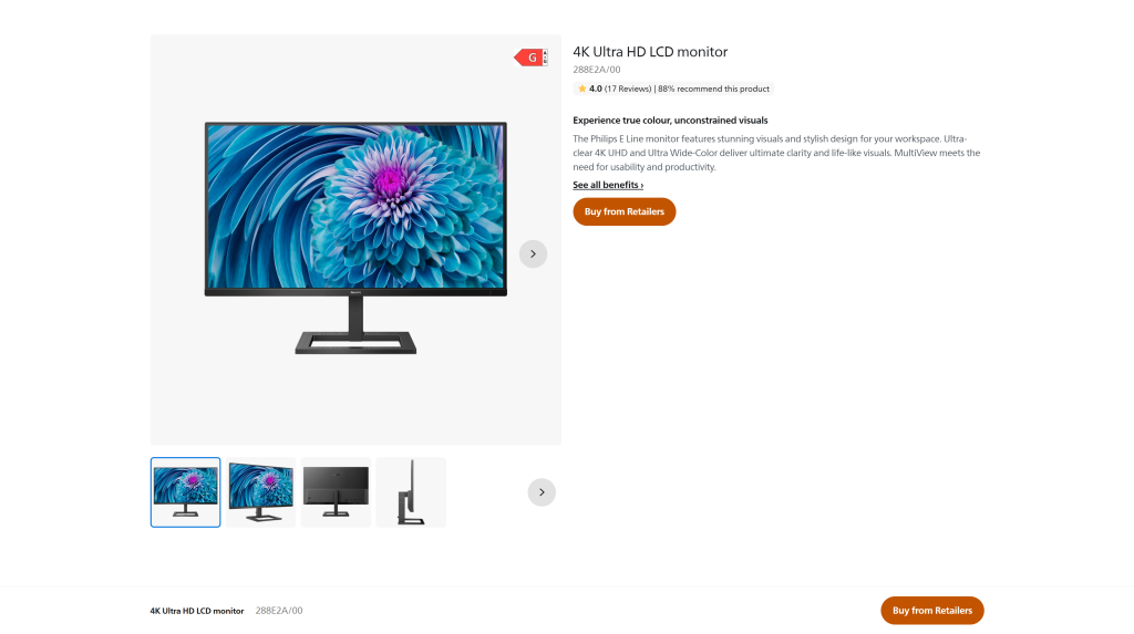 screenshot image of Philips 288E2A  best monitor for developers homepage