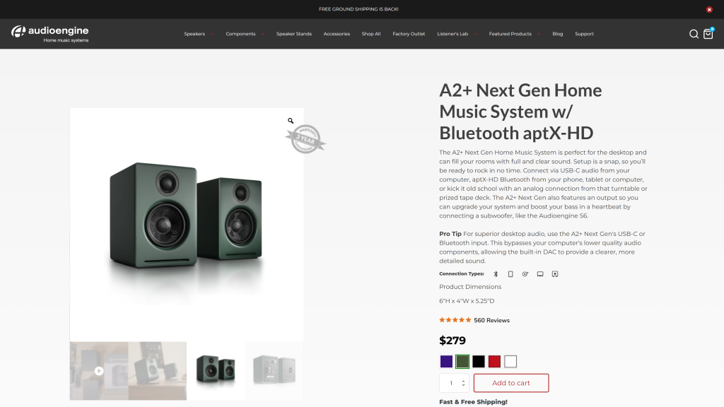screenshot image of Audioengine A2+ Wireless best speakers for a Mac Mini homepage