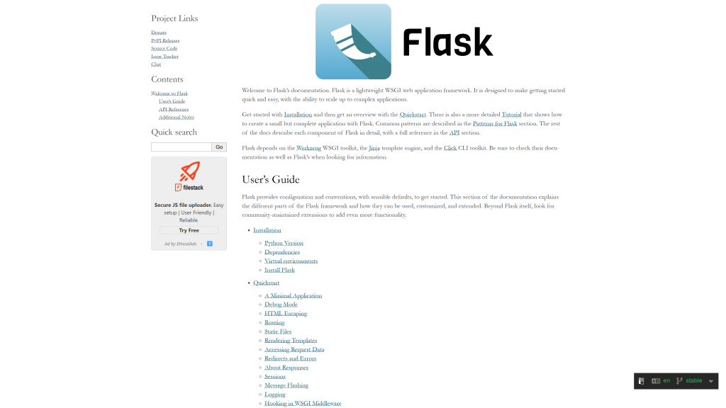 screenshot image of Flask homepage