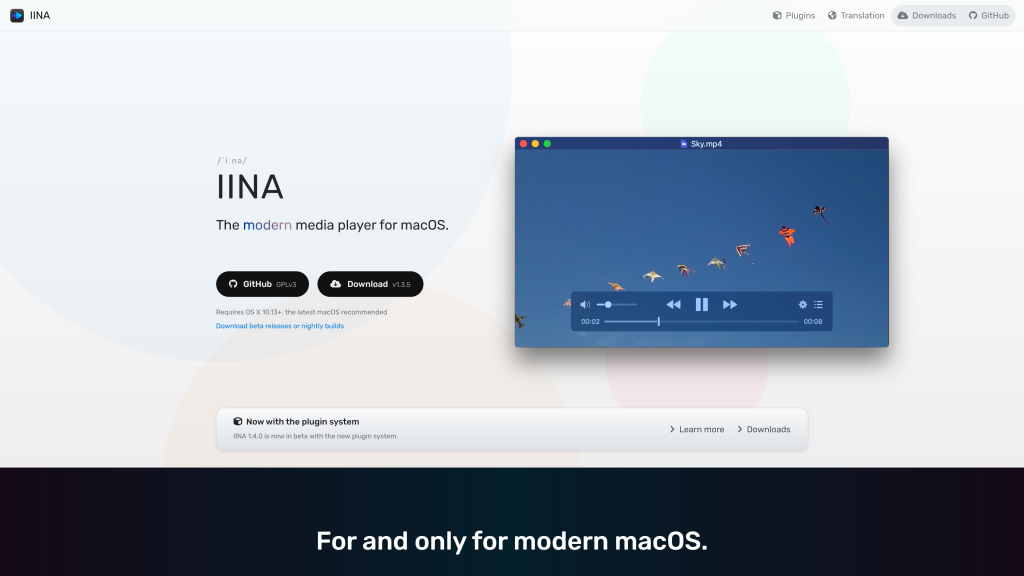 screenshot image of IINA best video player for mac homepage