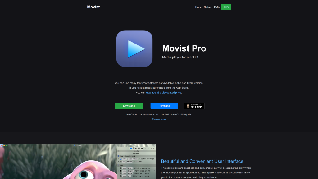 screenshot image of Movist best video player for mac homepage