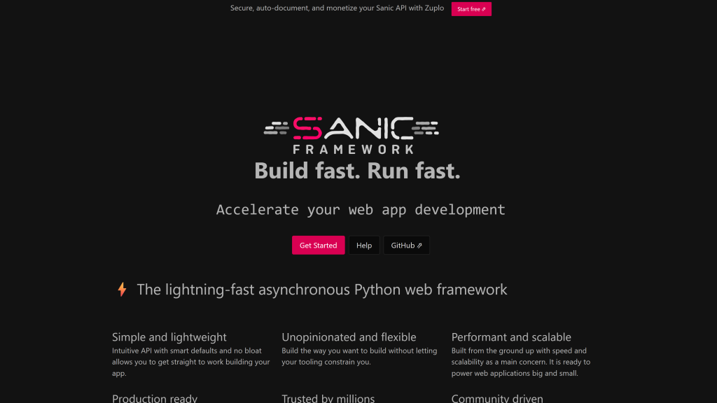 screenshot image of Sanic homepage