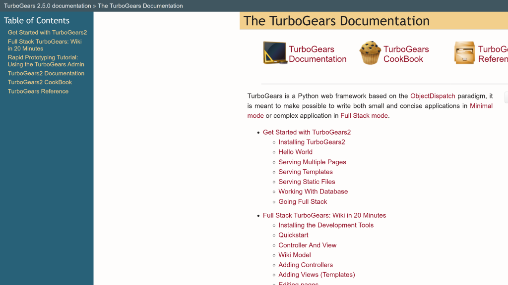 screenshot image of TurboGears homepage
