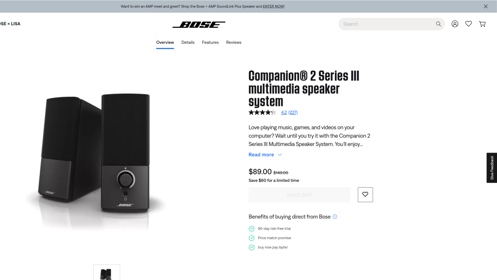 screenshot image of Bose Companion 2 Series III homepage