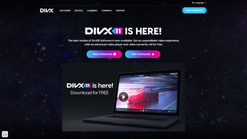 screenshot image of DivX homepage