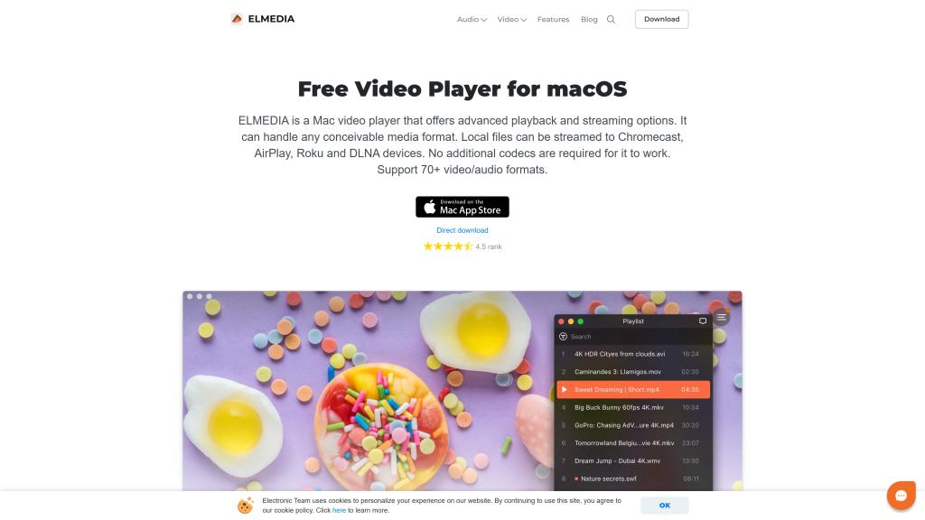 screenshot image of Elmedia best video player for mac homepage