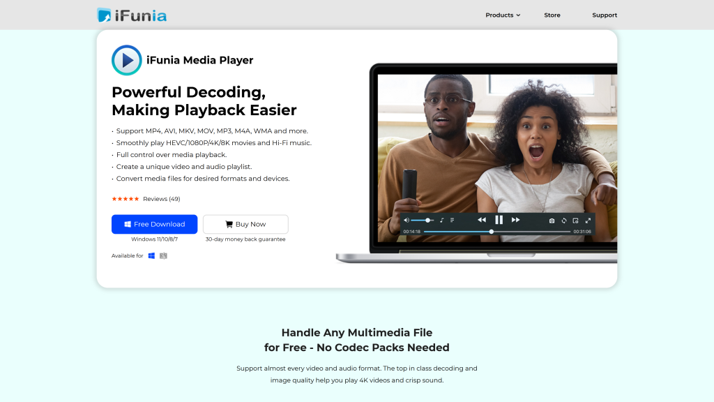 screenshot image of iFuna Media best video player for mac homepage