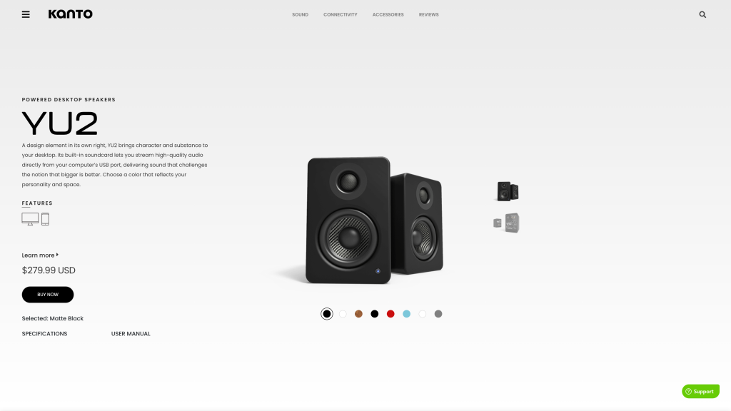 screenshot image of Kanto YU2 Powered Desktop Speakers homepage