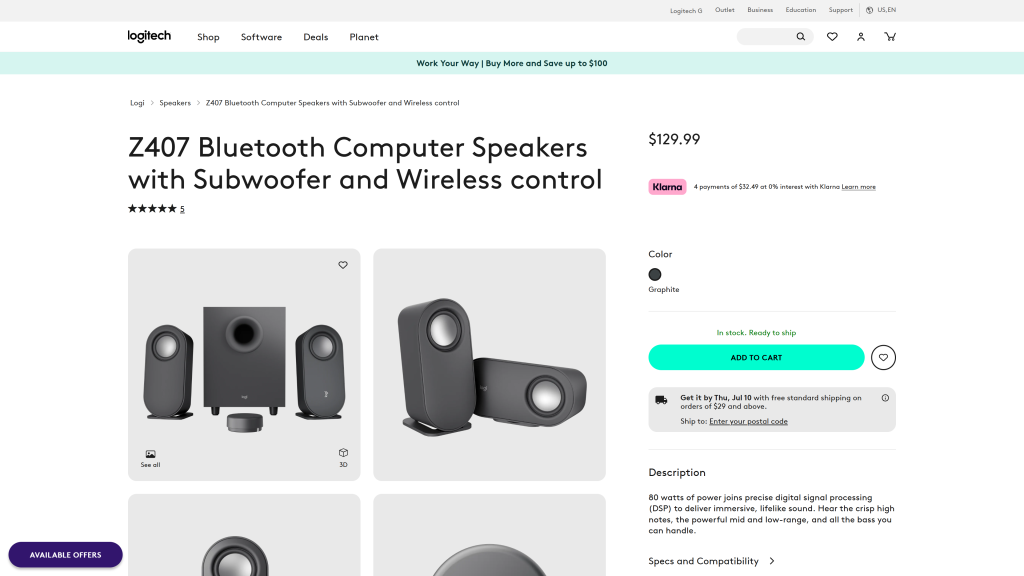 screenshot image of Logitech Z407 Bluetooth Speakers best speakers for a Mac Mini homepage 