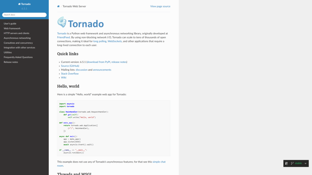 screenshot image of Tornado homepage